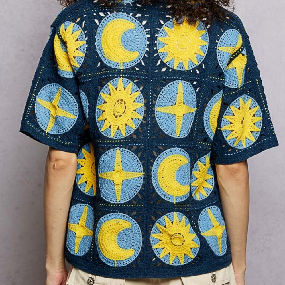 POL Celestial Crochet Patchwork Button-Up Shirt S… - image 10